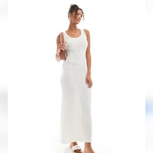 Absolutely Elegant Off White Ribbed Knit Sleeveless Scoop Neck Maxi Dress Size L
